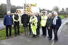 Minsterley and Pontesbury Councillors, Clerk and Highline with one of the new solar lights installed on the cycleway linking the two villages